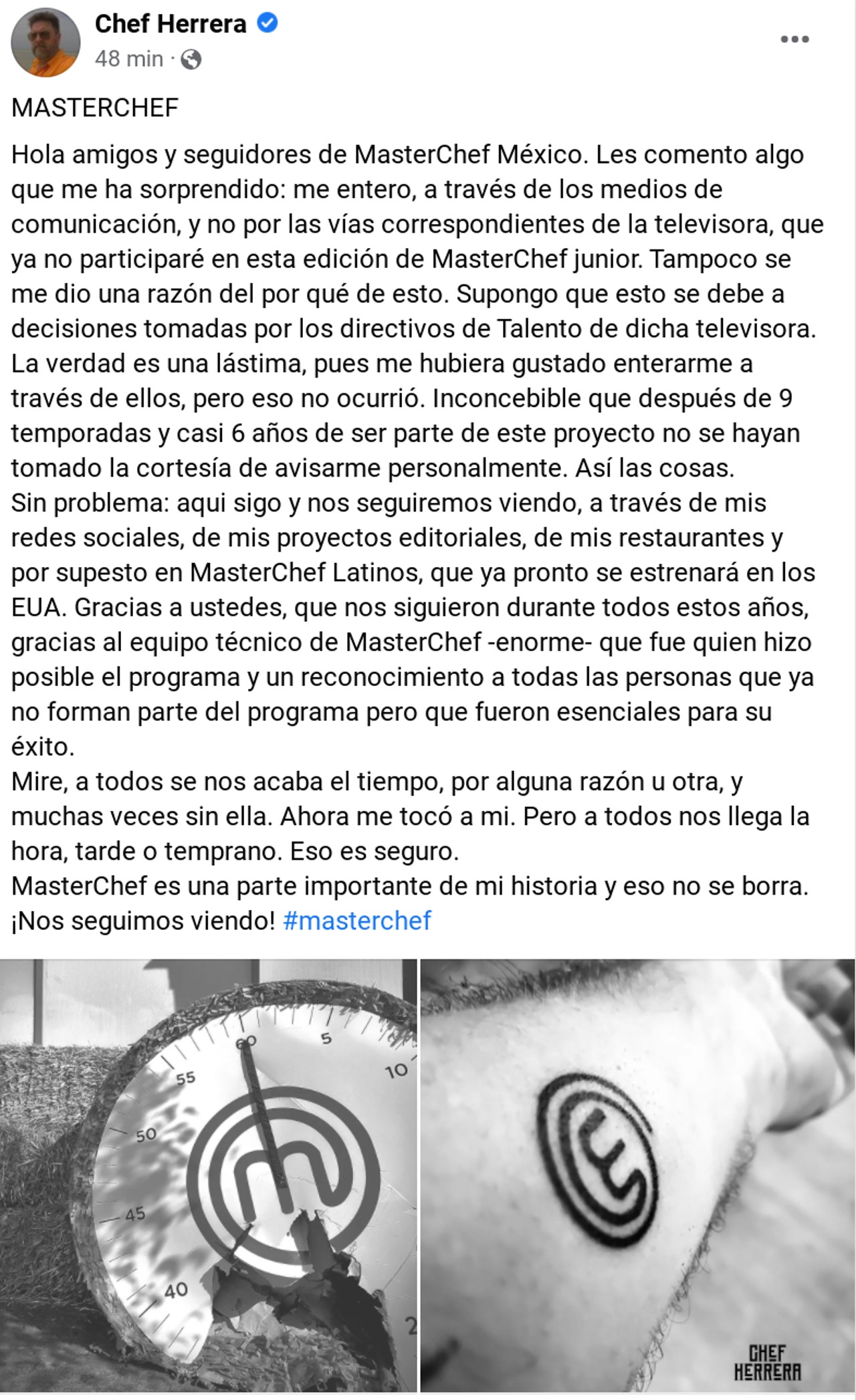 comunicado chef herrera fuera master chef