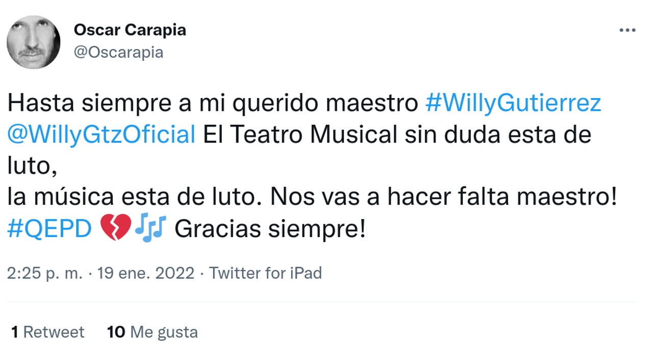mensaje de oscar murio willy gutierrez