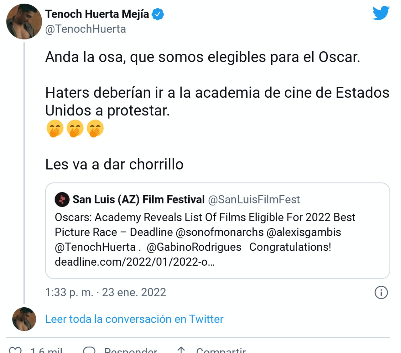 tweet nominacion oscar tenoch huerta