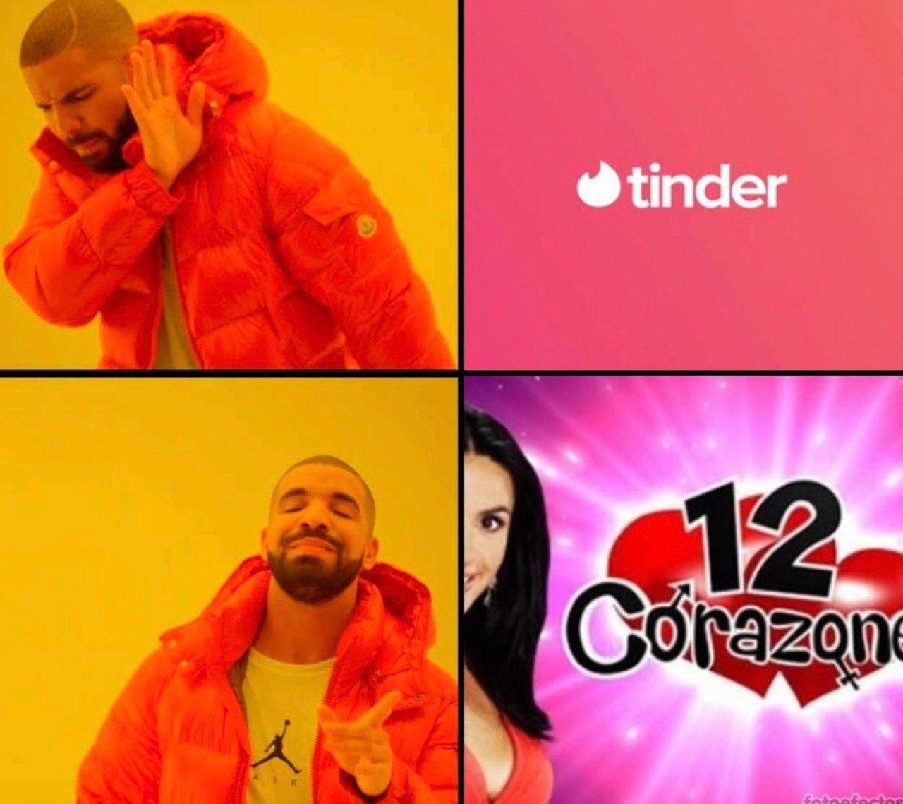 meme 12 corazones tinder drake