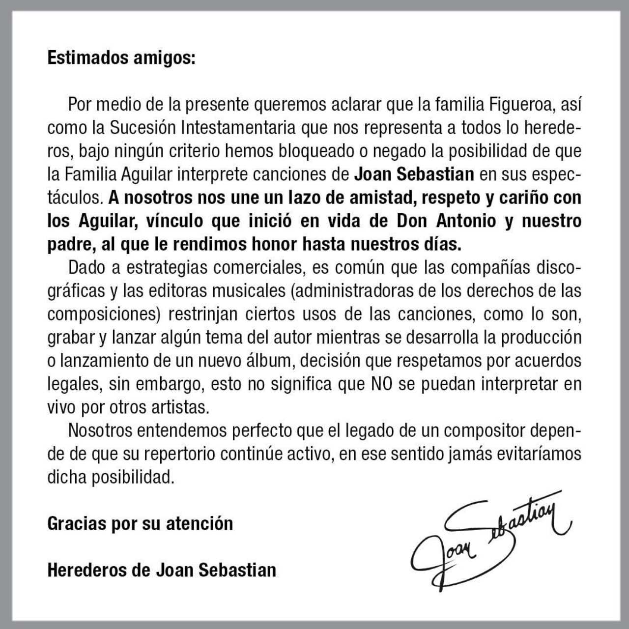 Familia Joan Sebastian niega problemas Aguilar