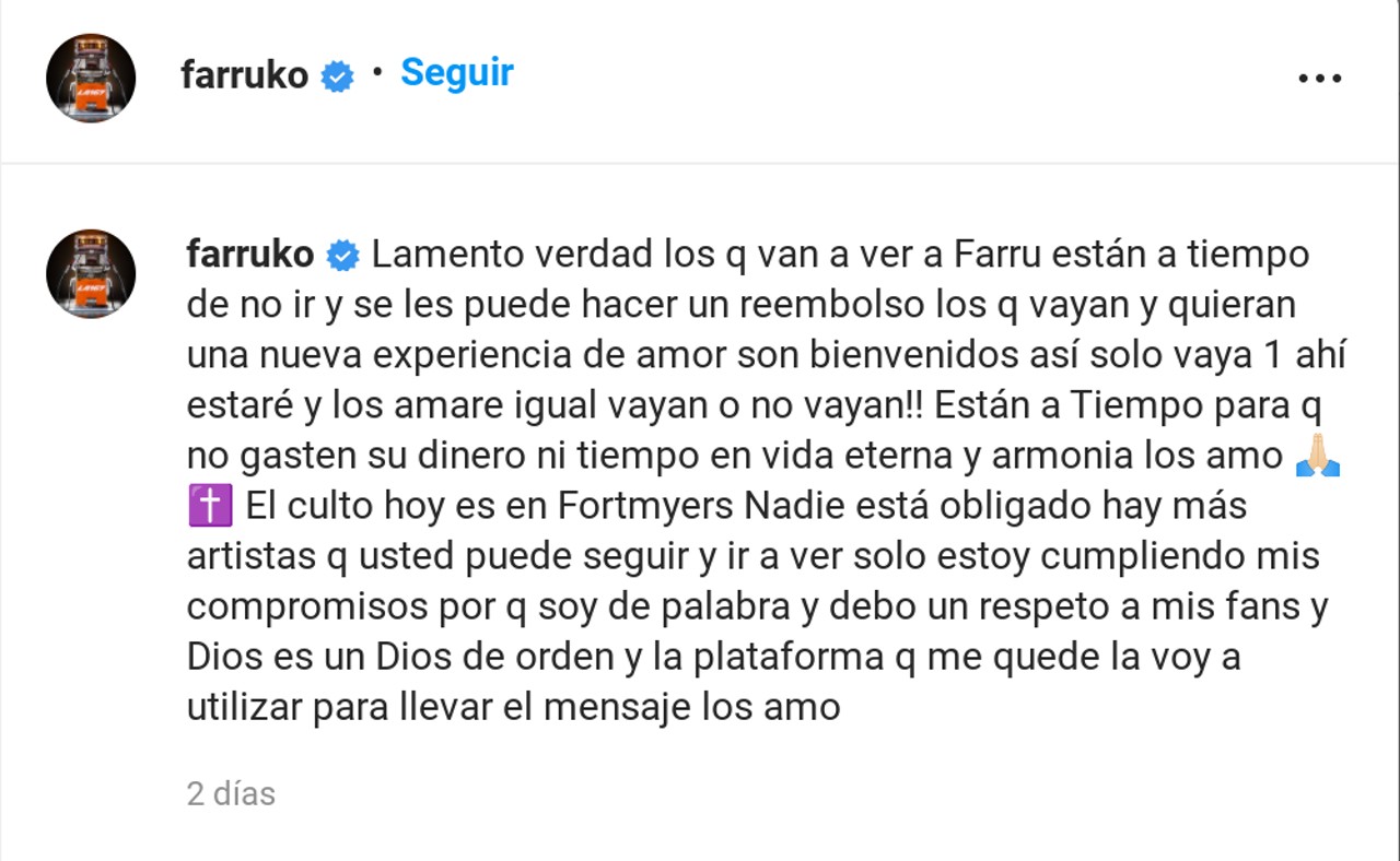 mensaje farruko concierto misa