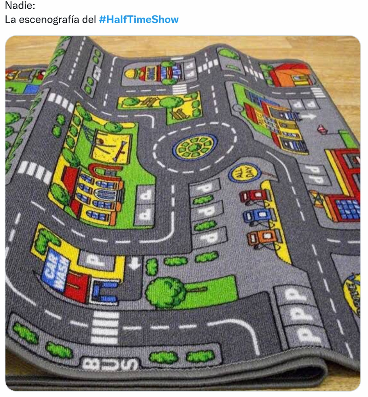 meme carretera superbowl escenografia