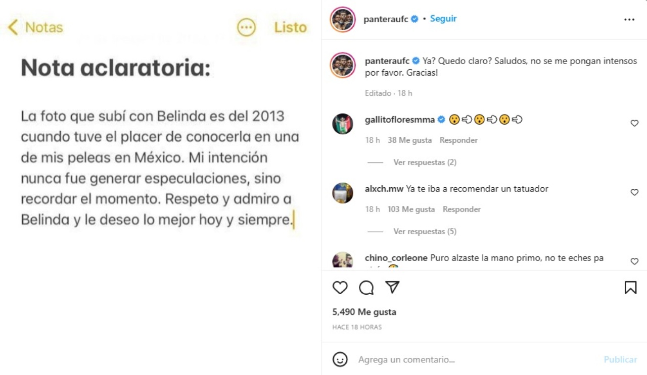 Luchador UFC aclara relacion Belinda nota