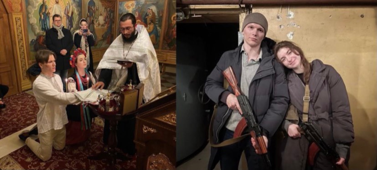 Pareja ucraniana se casa enlistan guerra