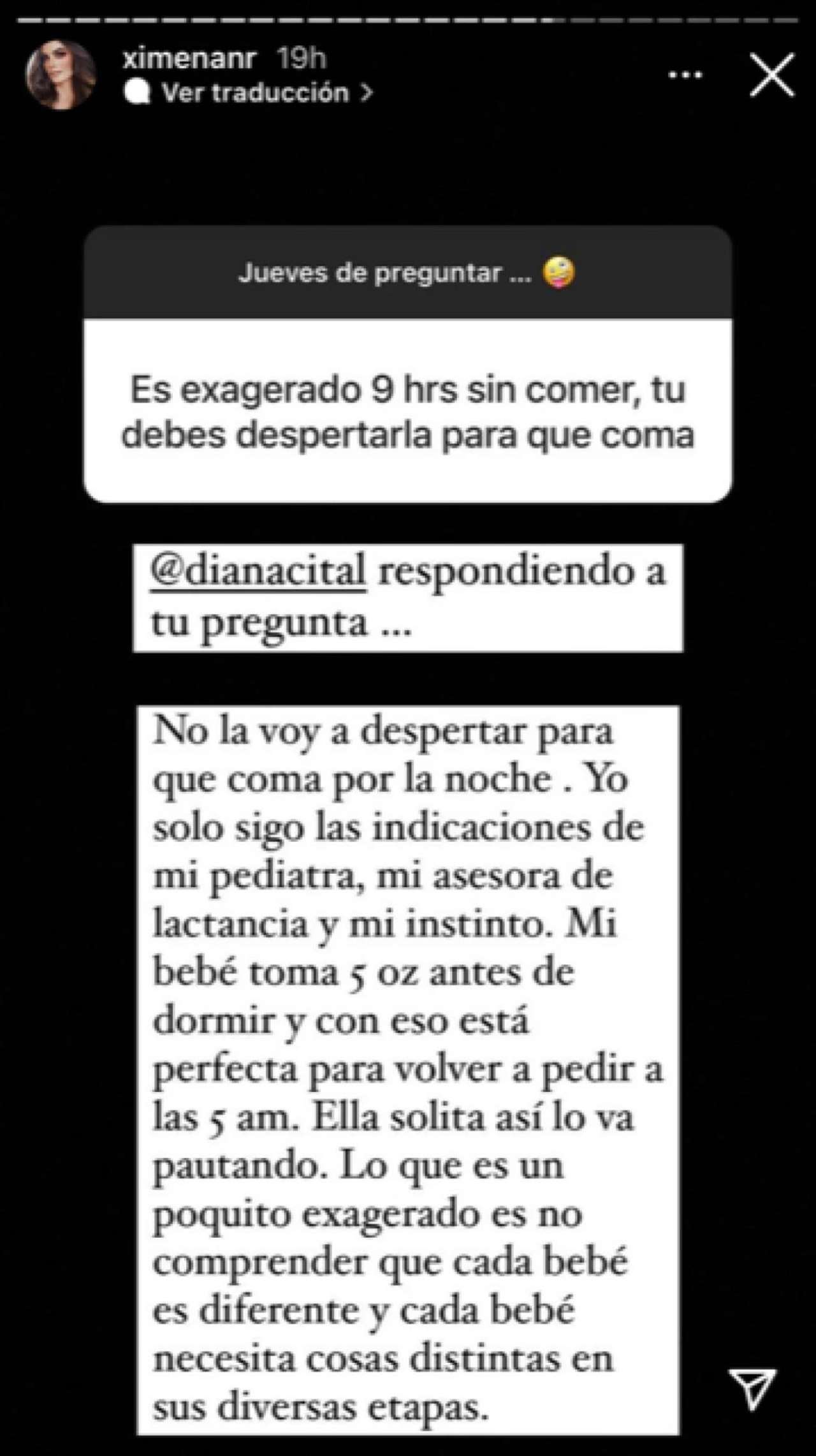 Ximena Navarrete criticada dieta bebe lactancia