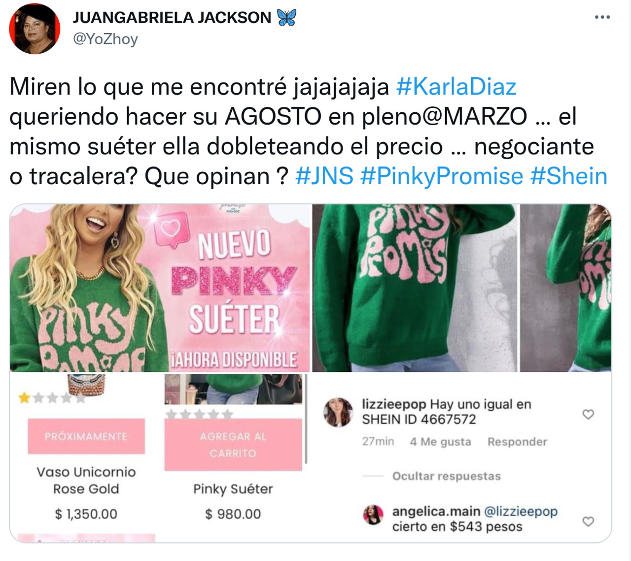karla diaz tuit criticas sueter