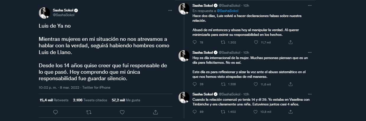 Sasha Sokol denuncia abuso con Luis de Llano 