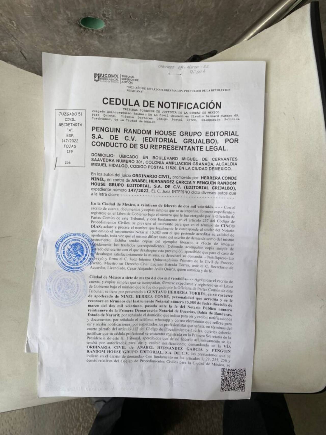 demanda notificación