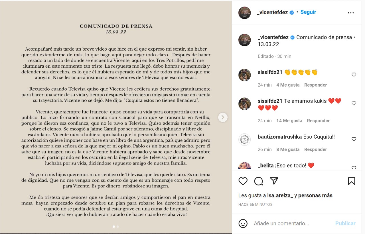 comunicado instagram vicente fernandez