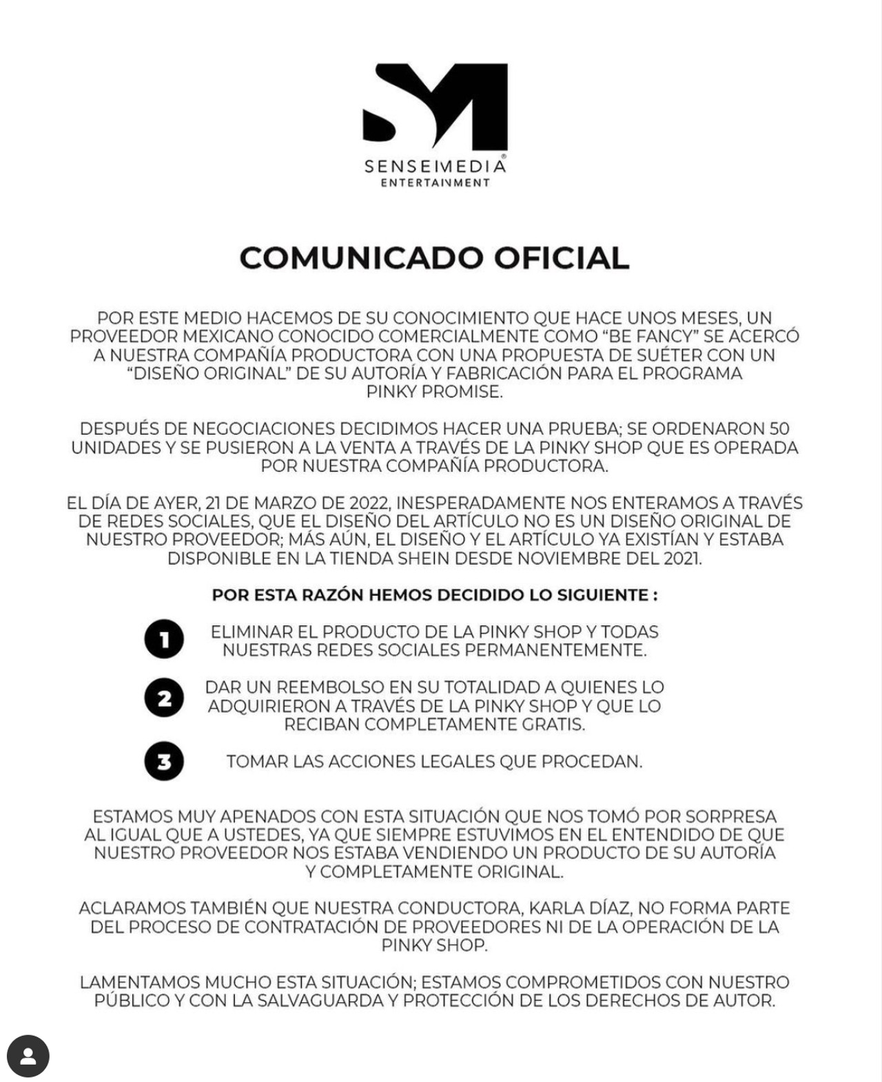 comunicado Instagram sueter oficial