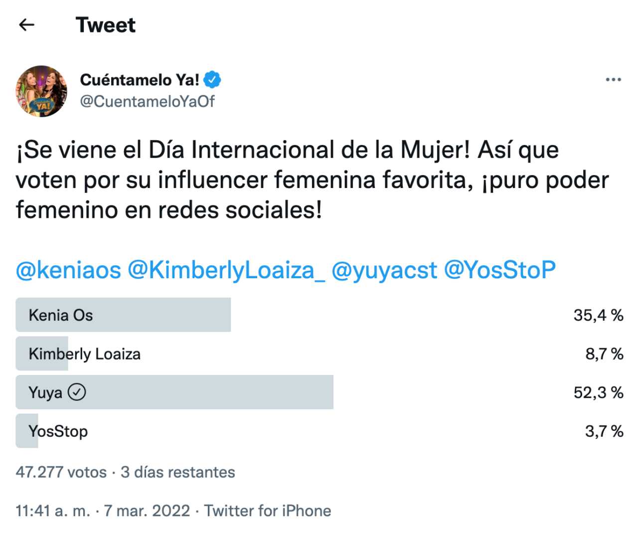 Cuéntamelo ya elige a YosStop como influencer femenina favorita