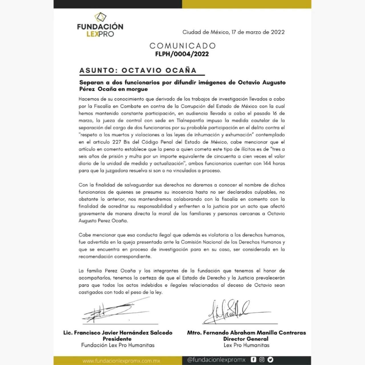 Octavio Ocaña comunicado