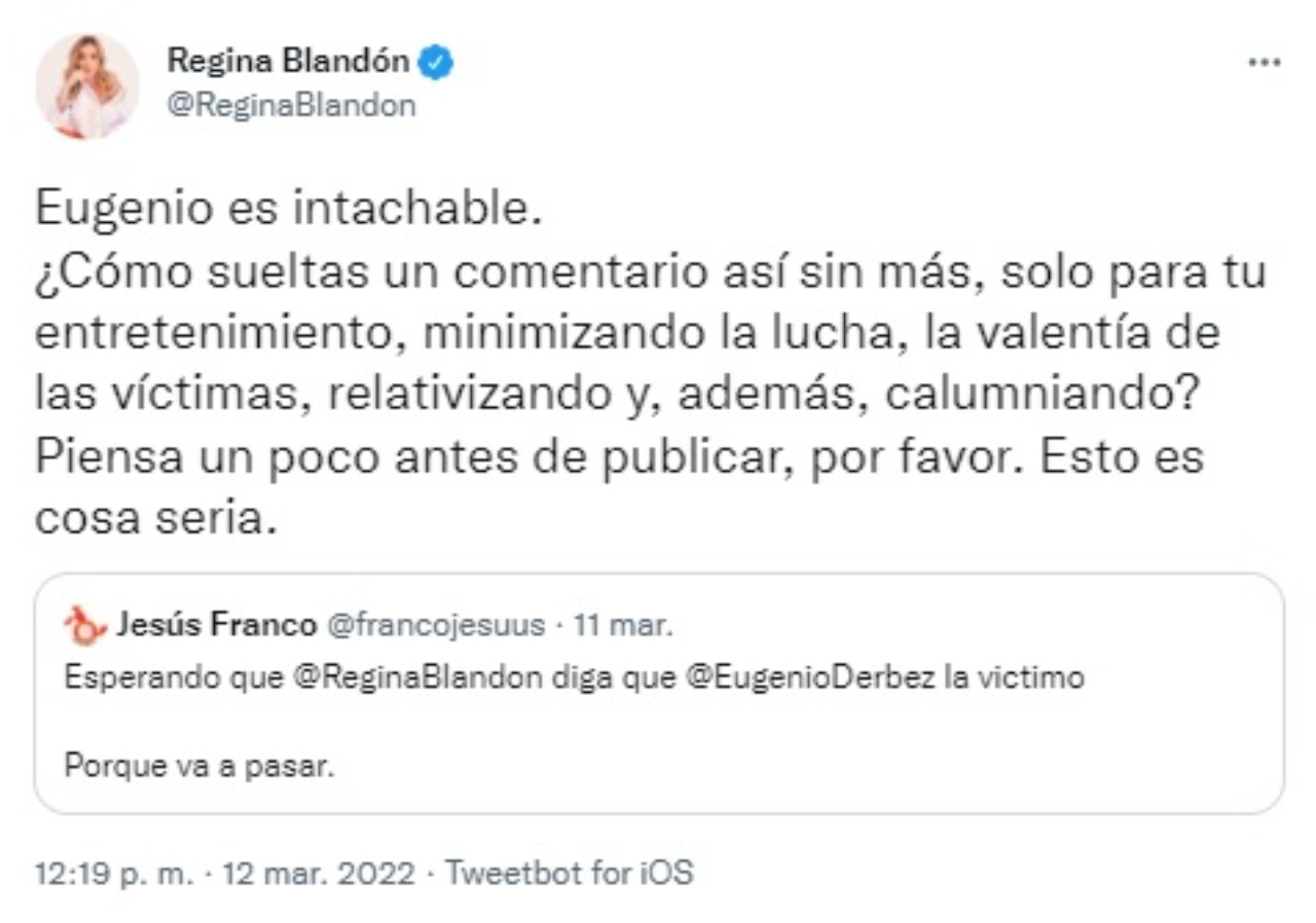 Regina Blandon defiende Eugenio Derbez abuso