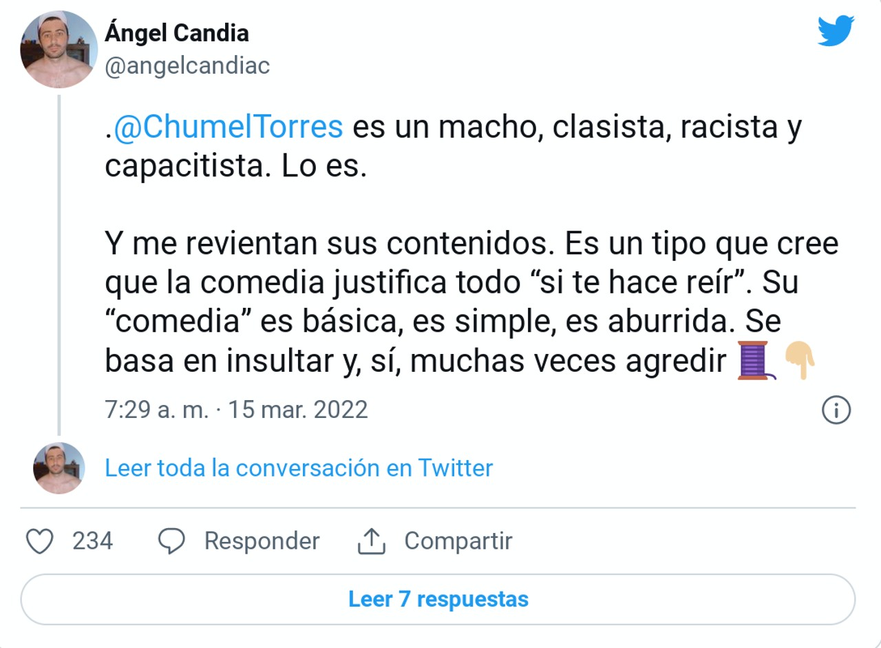 comentario respuesta chumel torres