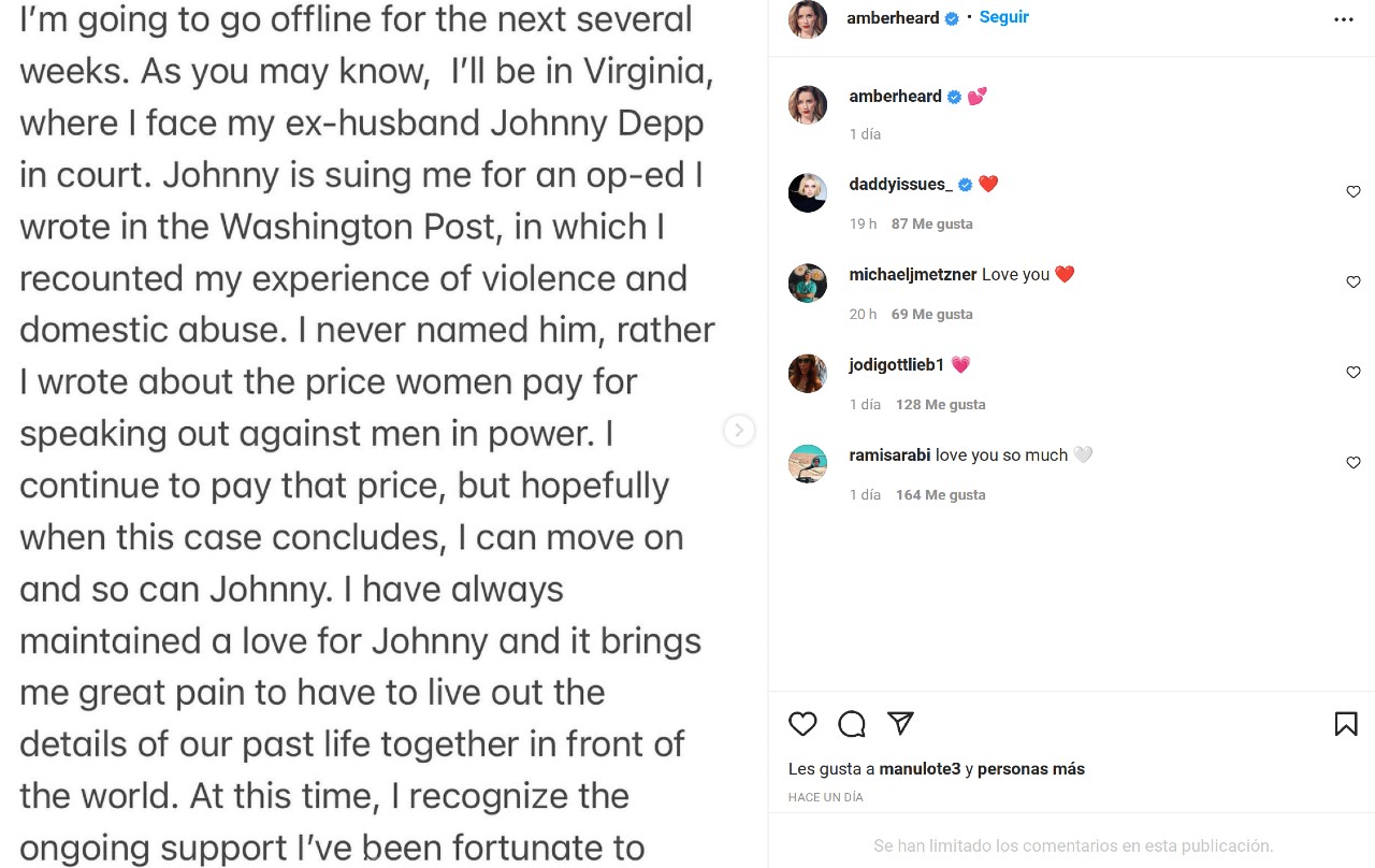 comunicado amber heard juicio
