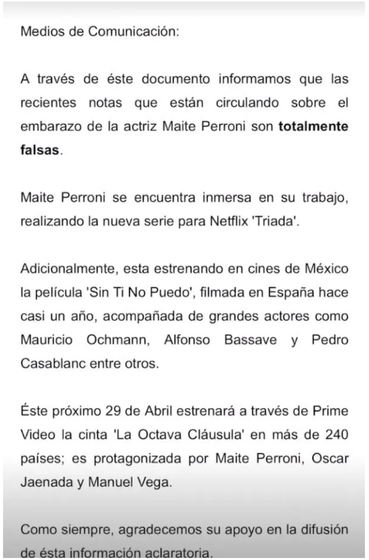 comunicado maite perroni