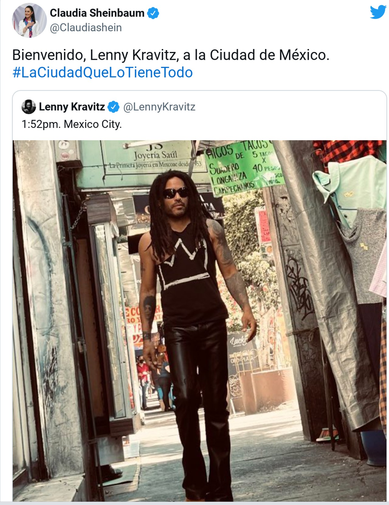 twitter claudia sheimbaum lenny kravitz