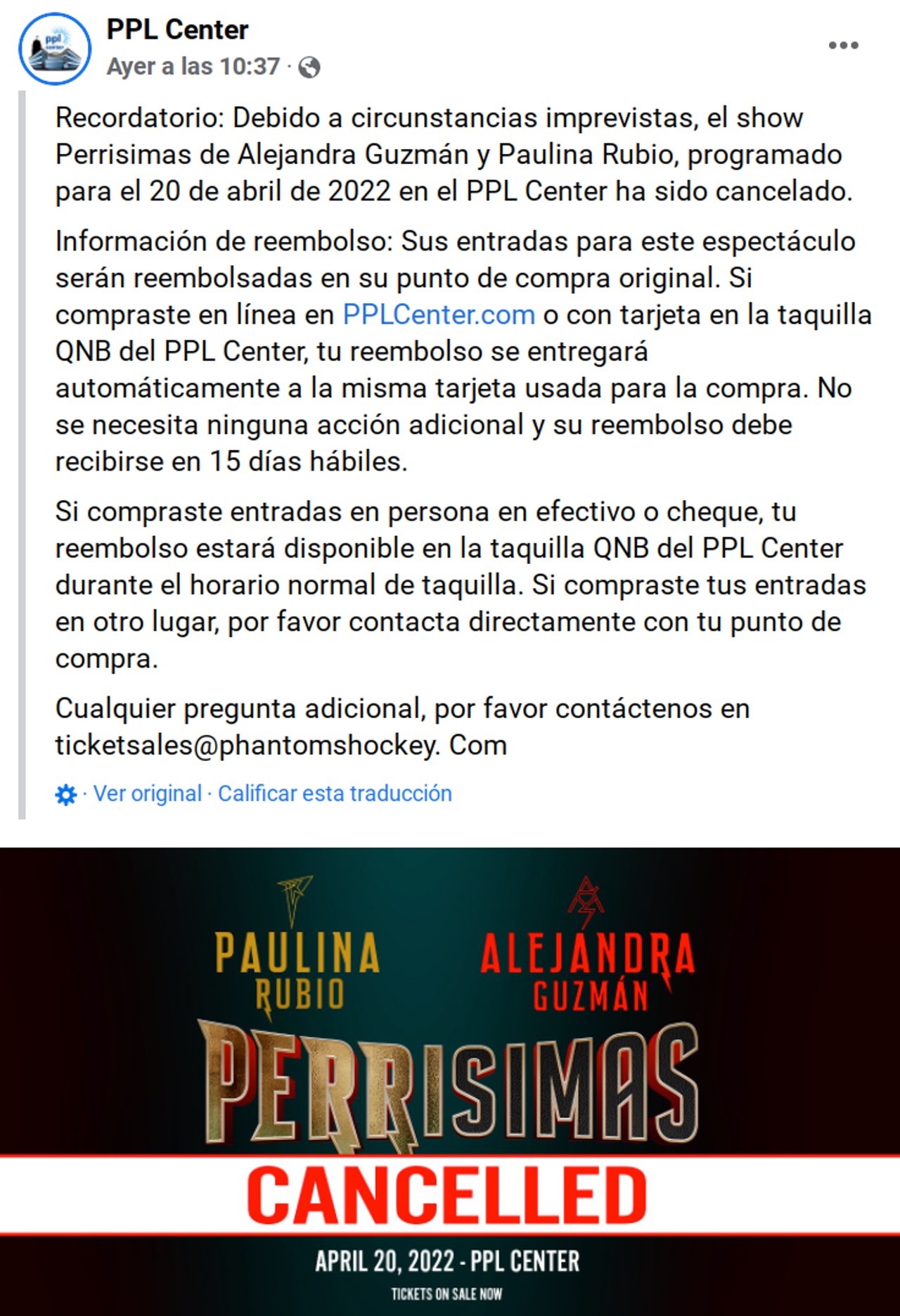 centro ppl show perrisimas cancelado