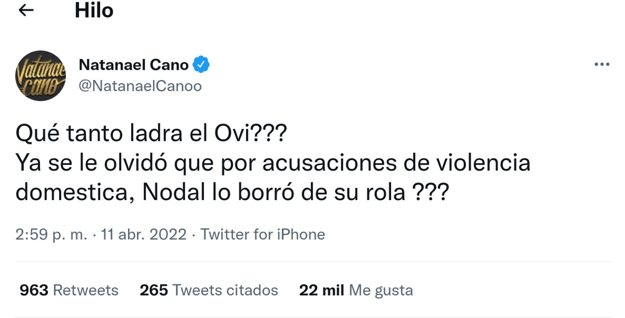 twitter natanael cano mensaje