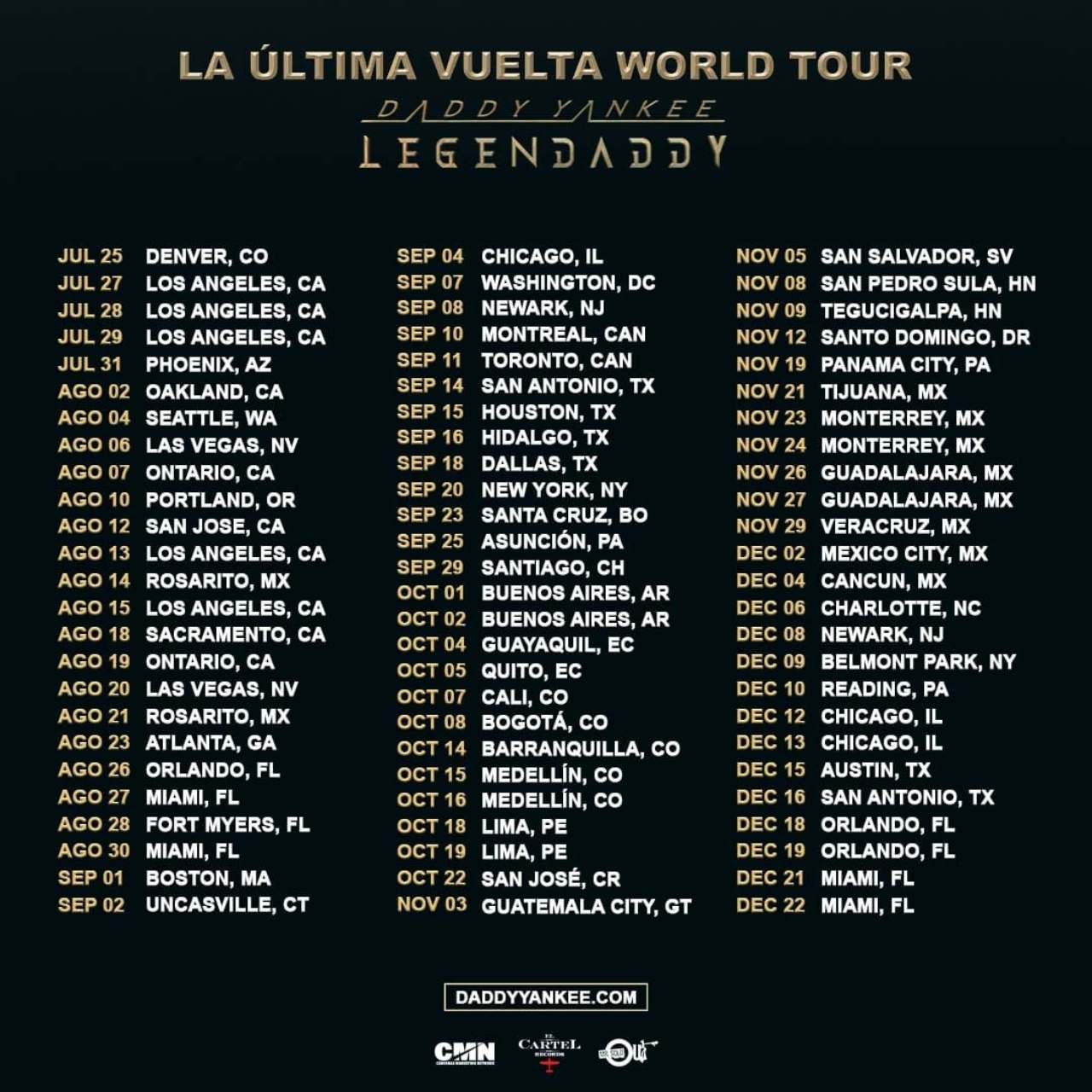 Daddy Yankee fechas de su gira mundial