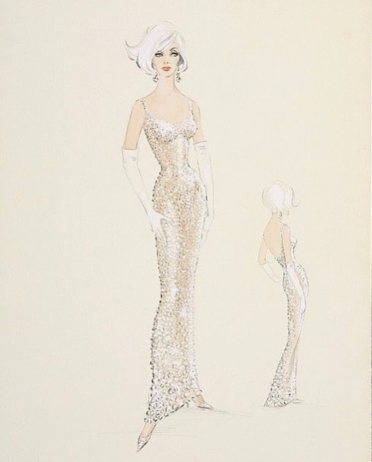 Boceto vestido Marilyn Monroe diseñador enojado