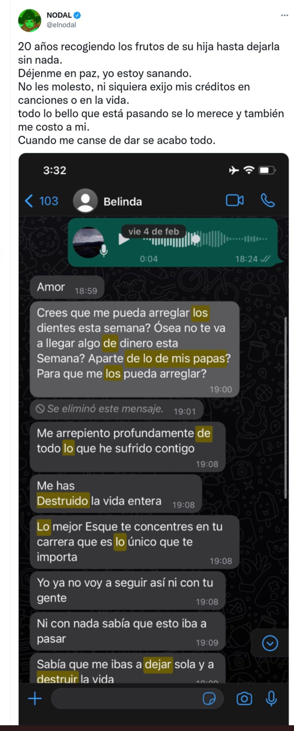 nodal mensajes belinda filtracion ex