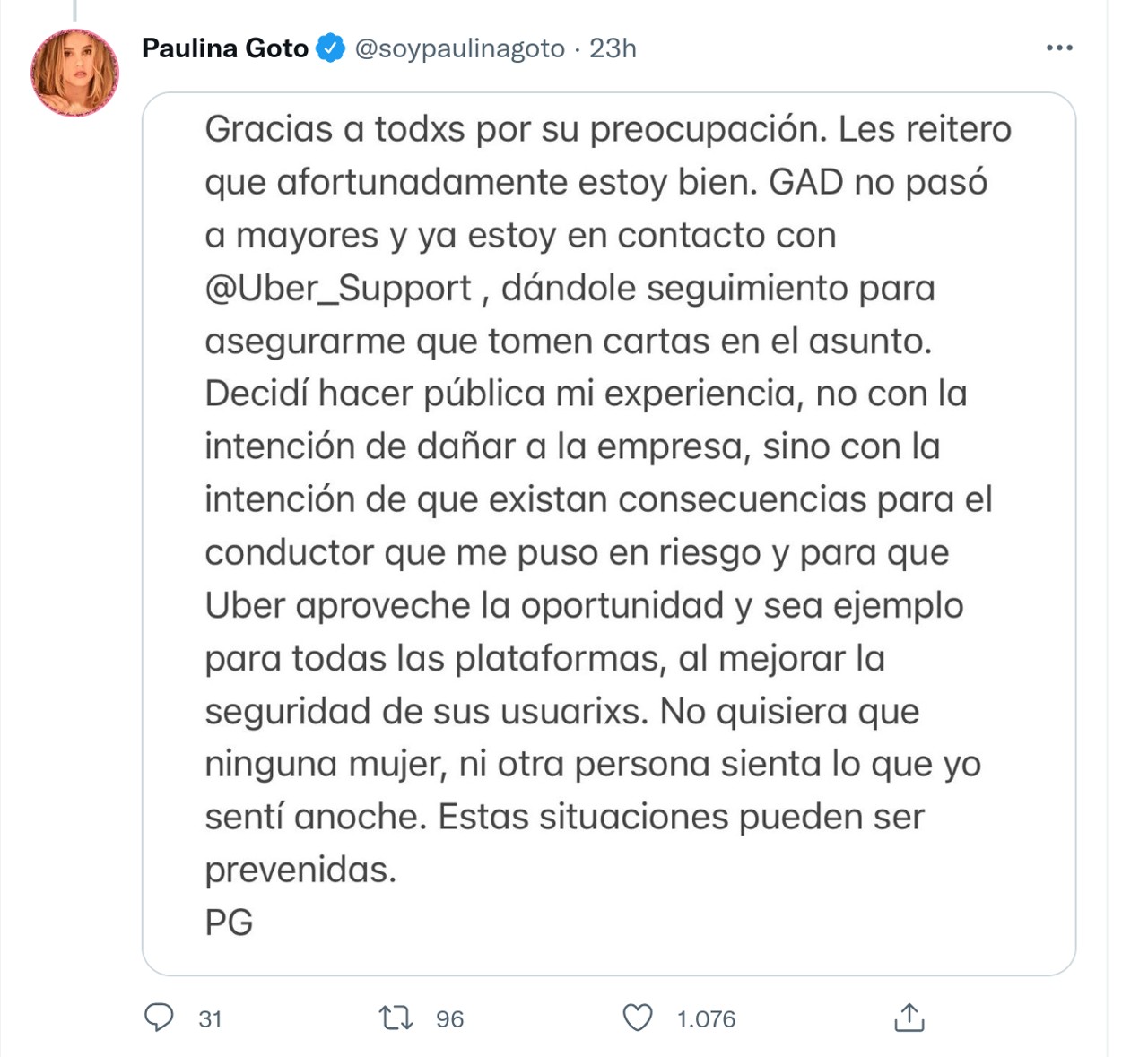 paulina goto intento secuestro twitter