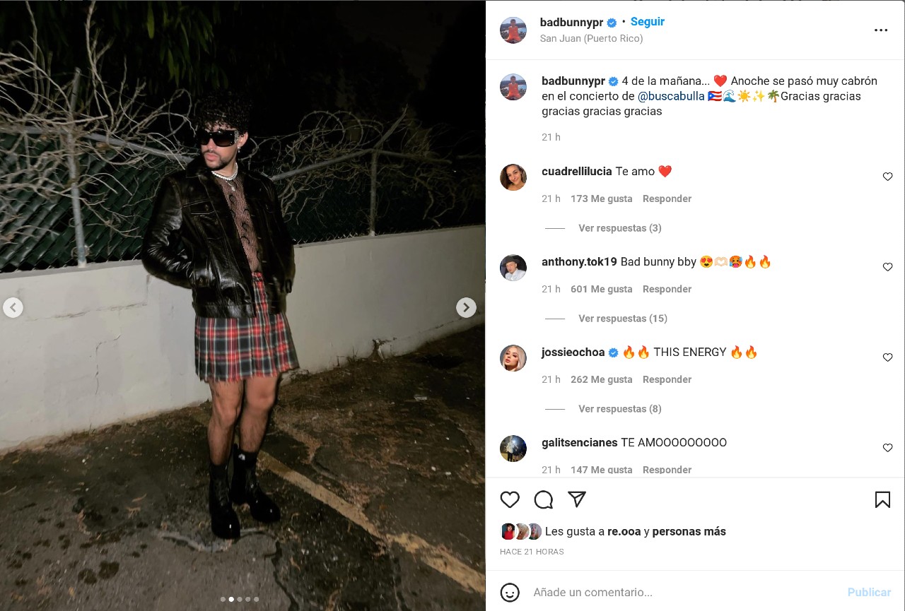 bad bunny moda masculina falda