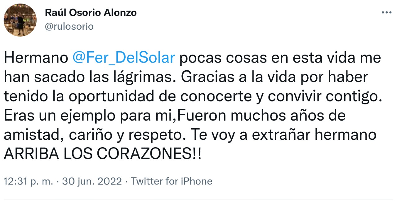 fernando del solar famosos lloran su muerte