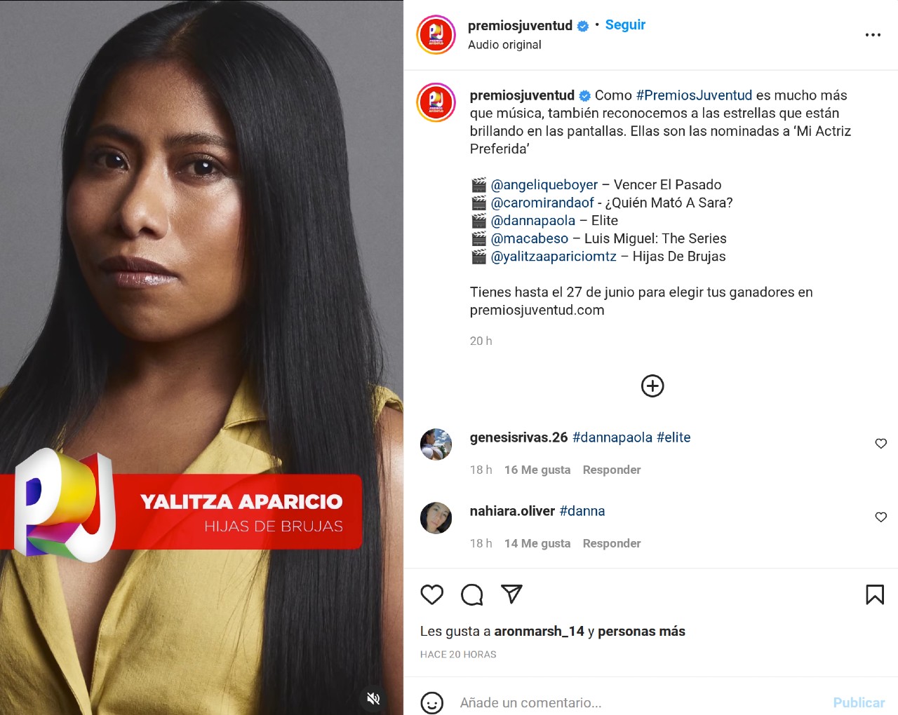 Yalitza Aparicio actriz preferida premios juventud