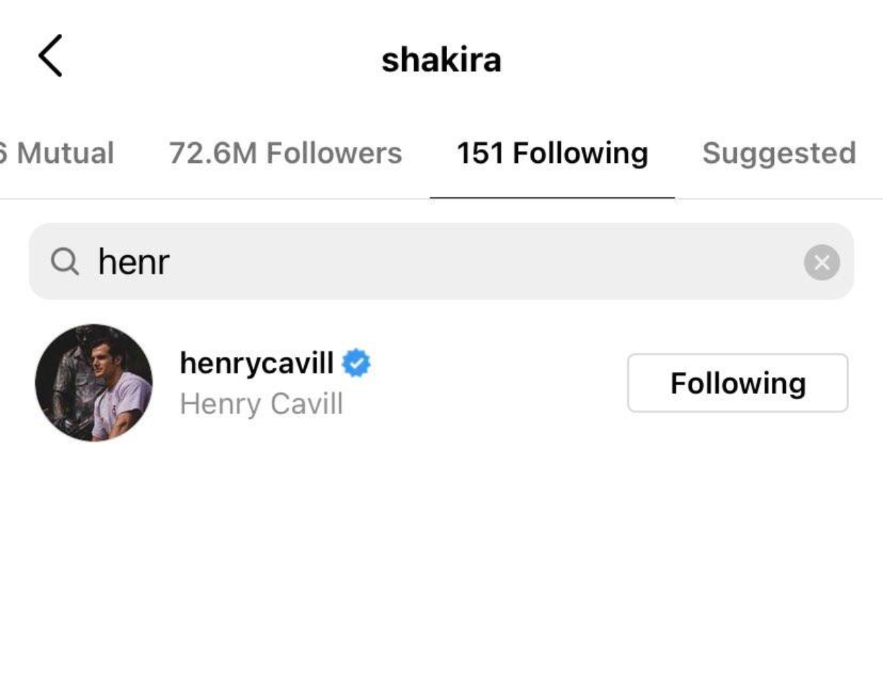 Shakira sigue Instagram Henry Cavill infidelidad