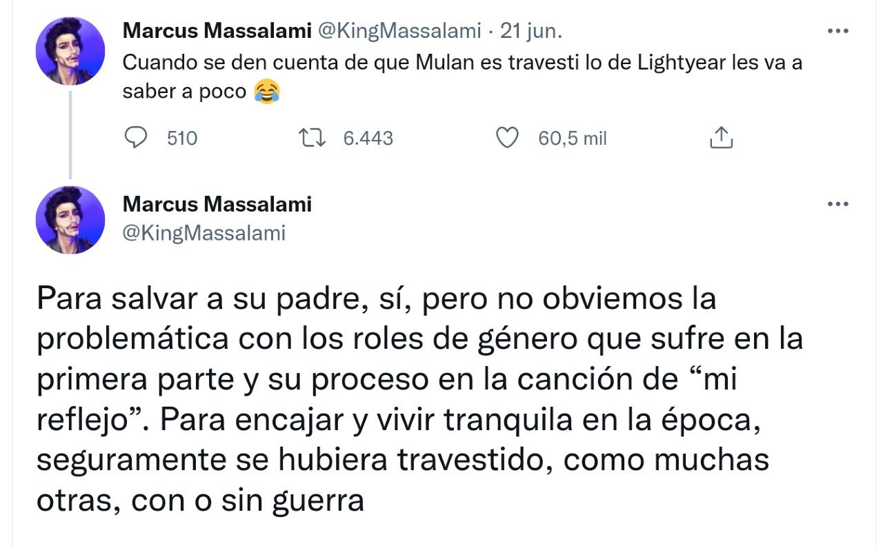 mulan travesti lightyear pelicula twiteer