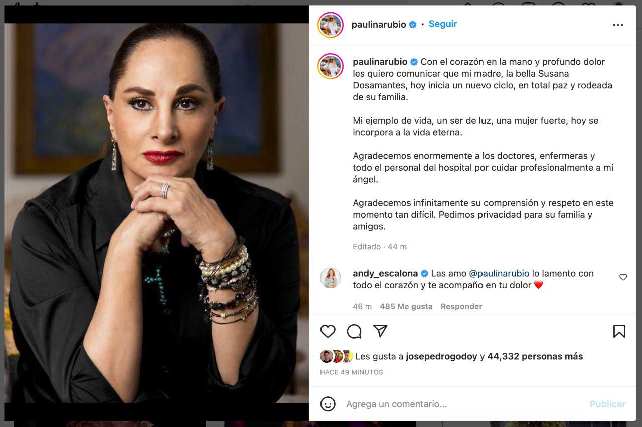 Muere Susana Dosamantes, mamá de Paulina Rubio