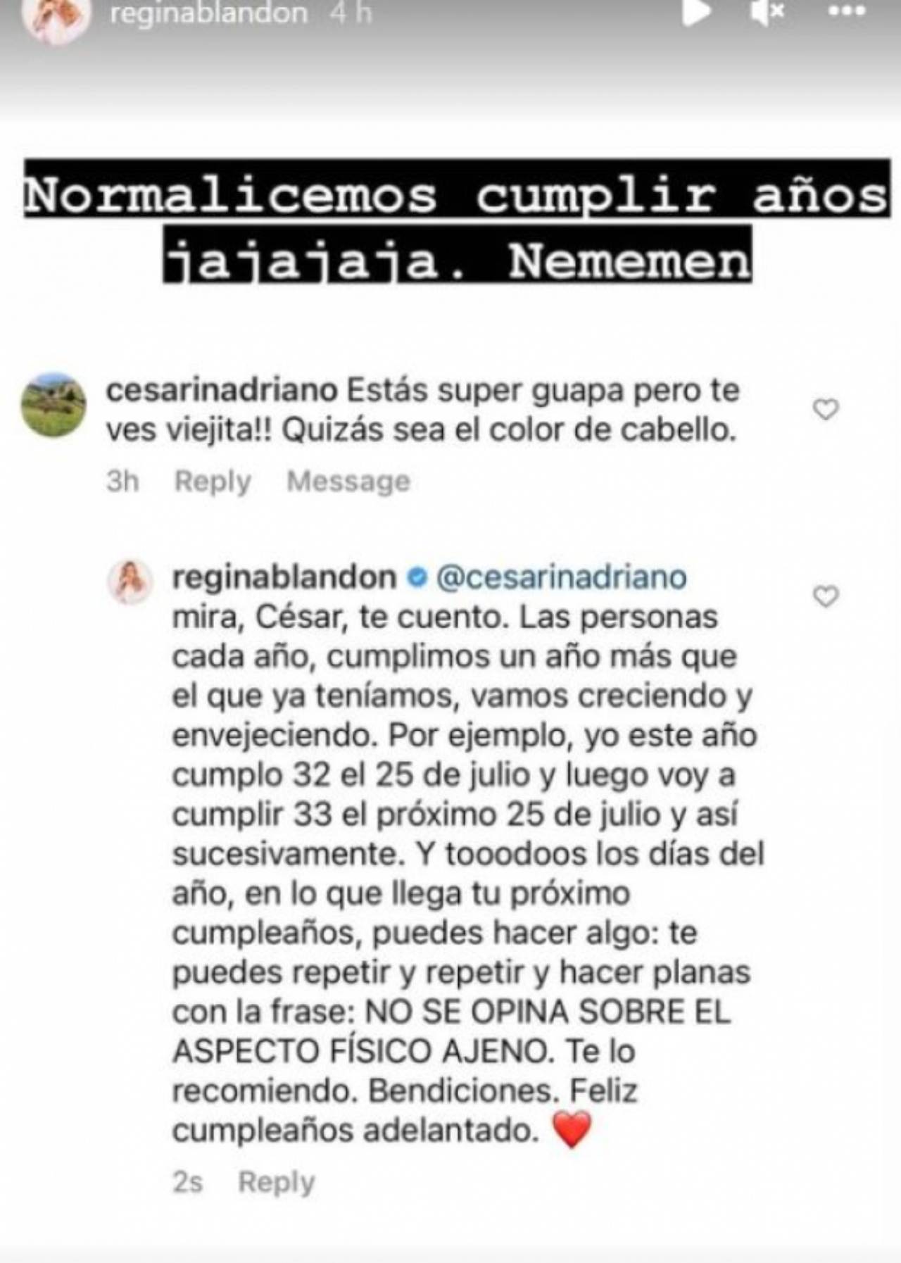 Regina Blandon contesta quien dijo viejita