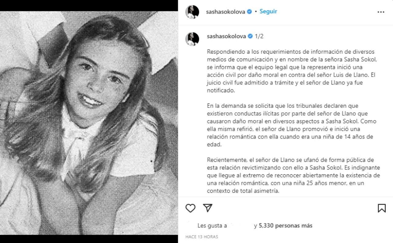 Sasha Sokol comunicado denuncia Luis de llano