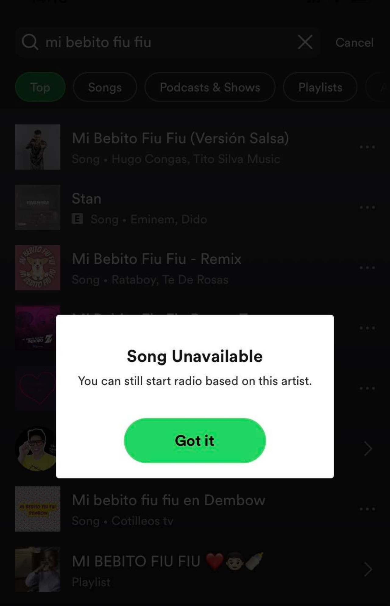 Spotify quita Mi bebito fiu fiu catalogo