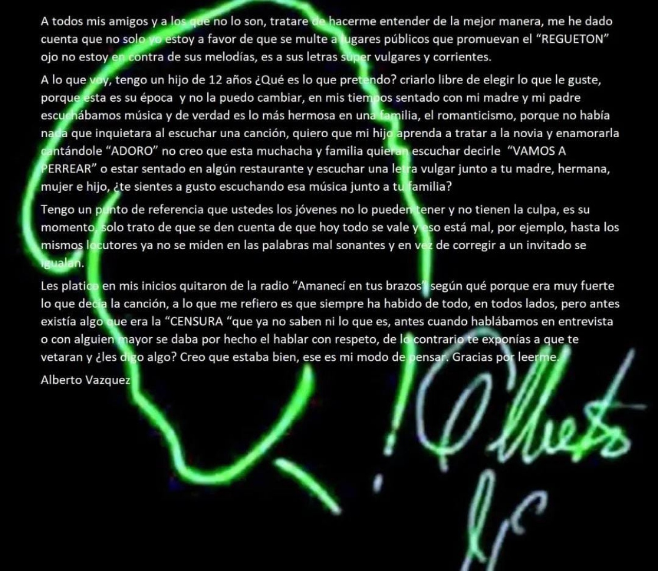 Alberto Vázquez comunicado