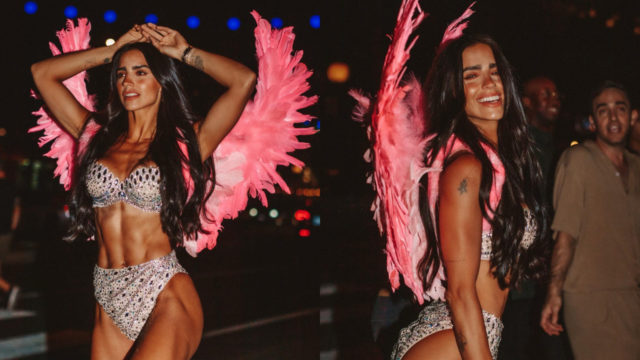 Barbara camina en la calle con alas