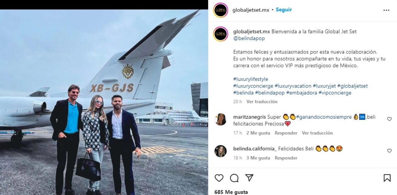 Belinda embajadora de marca jets privados