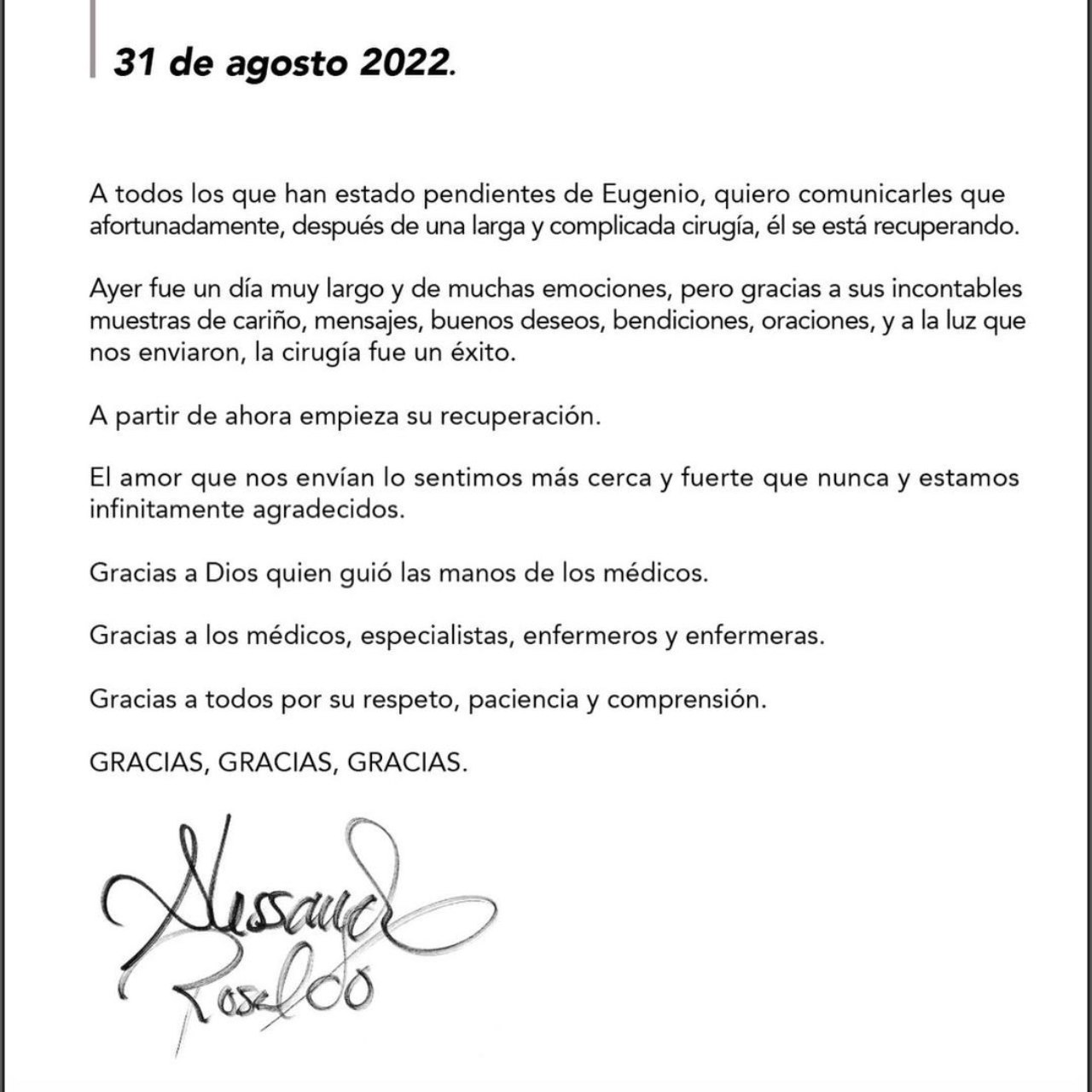Comunicado Eugenio Derbez ya tuvo cirugia salud