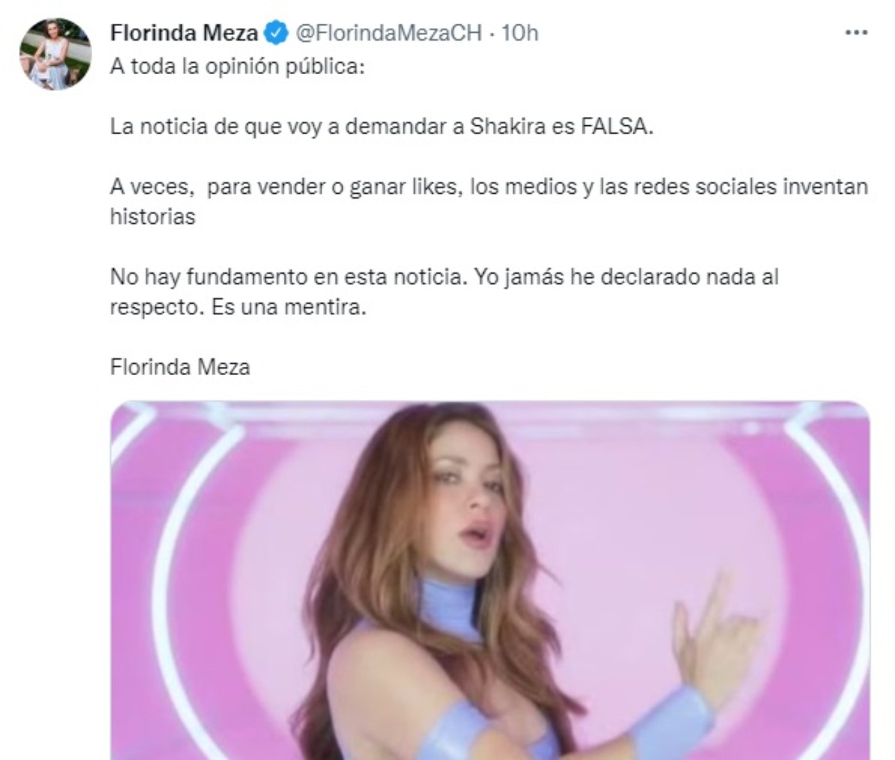 Florina Meza no demandara Shakira por baile