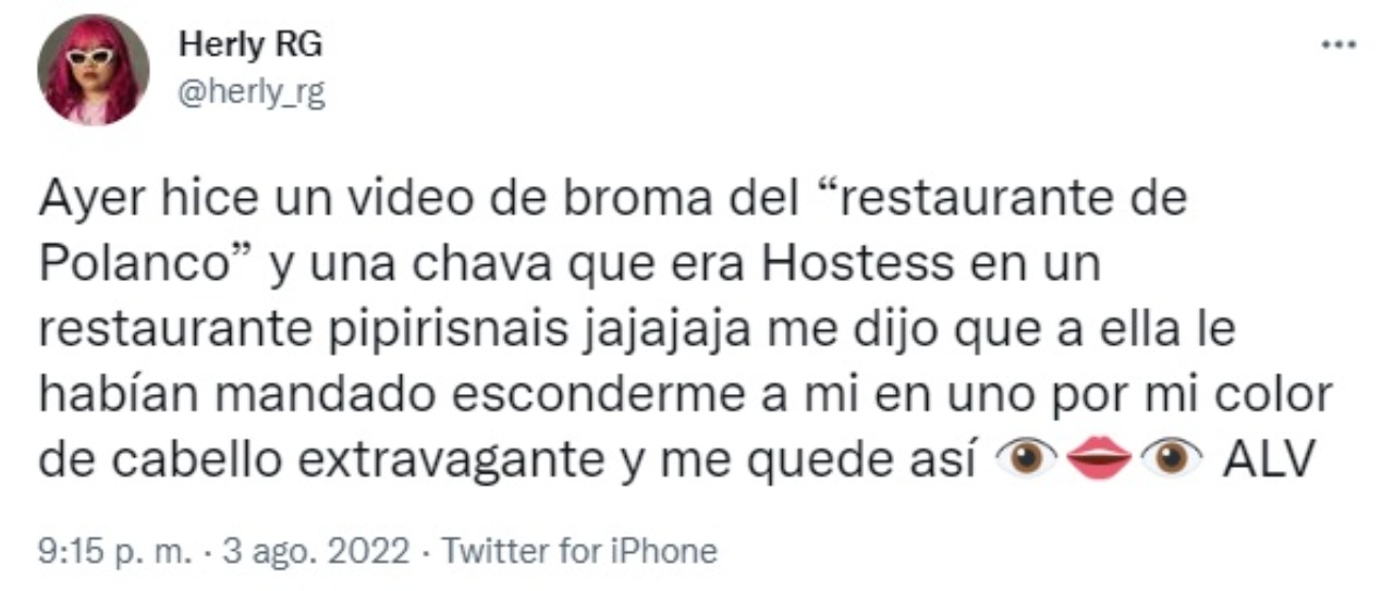 Herly denuncia restaurante Polanco discriminacion