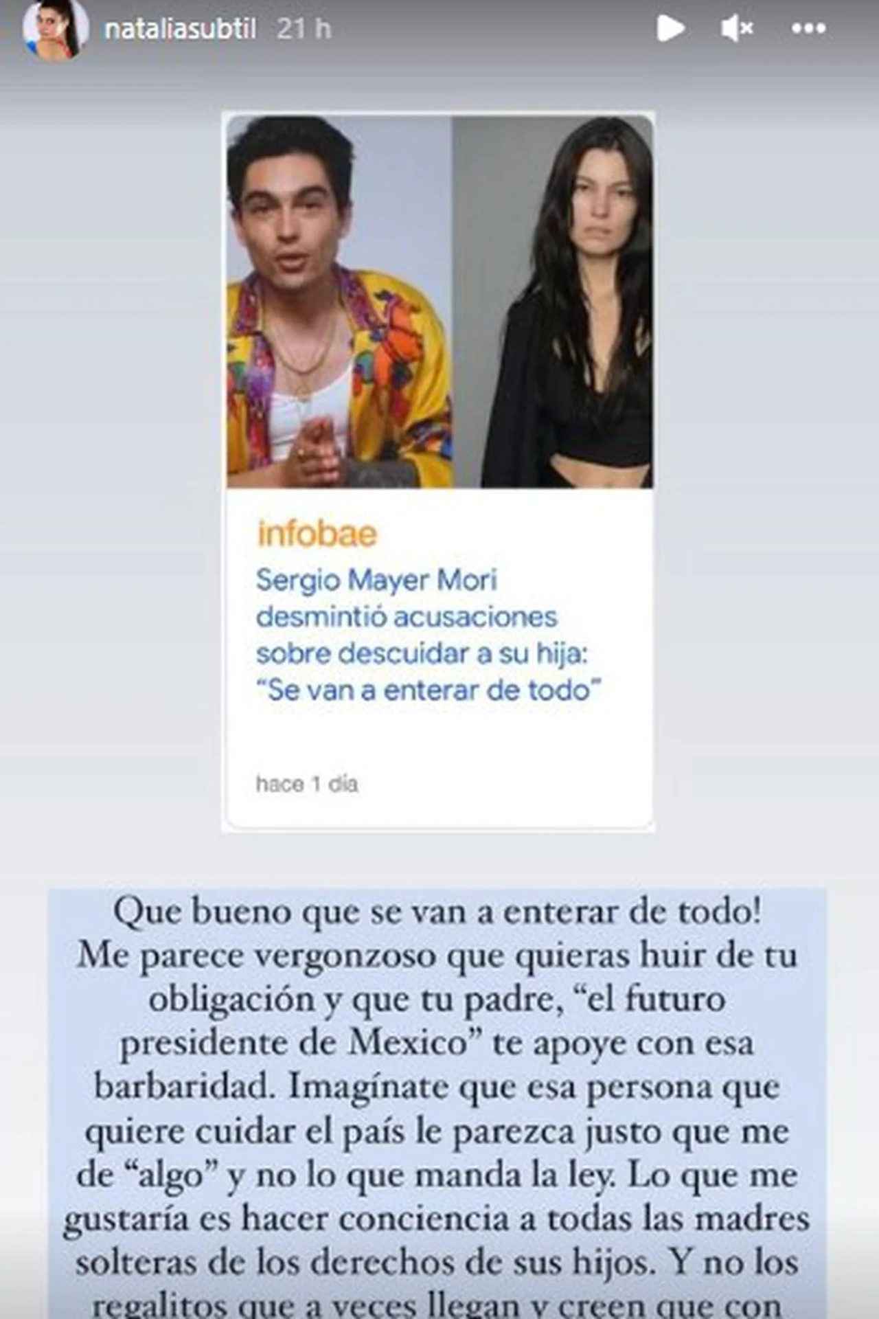 Natália Sergio Mayer Mori hija pensión