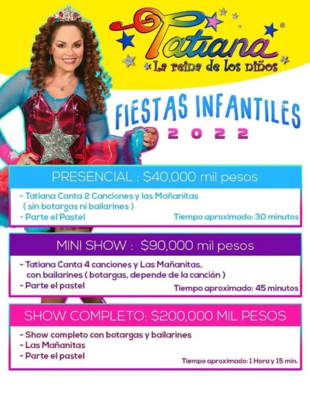 Tatiana costos por show infantil
