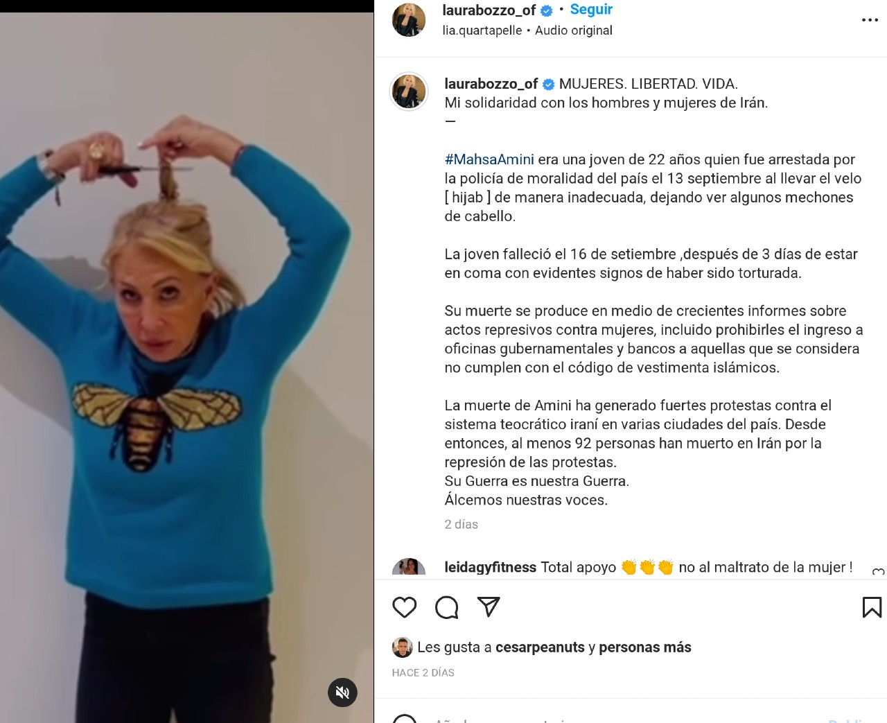 Laura Bozzo mujeres protestas irán