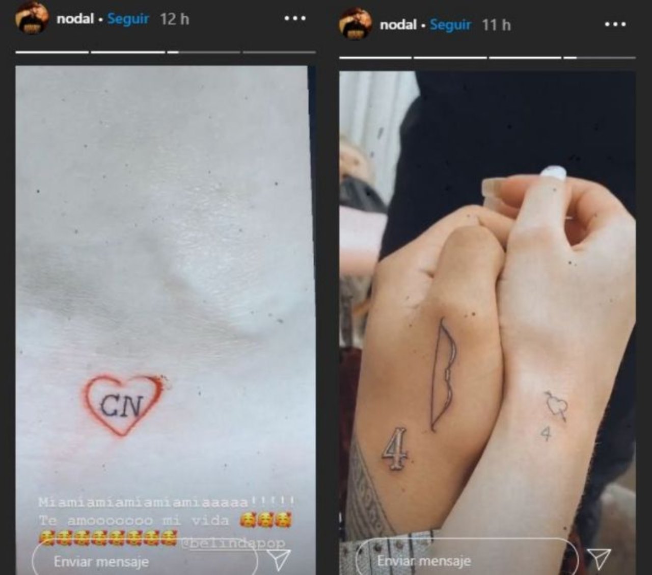 Tatuajes pareja hicieron Belinda y Nodal