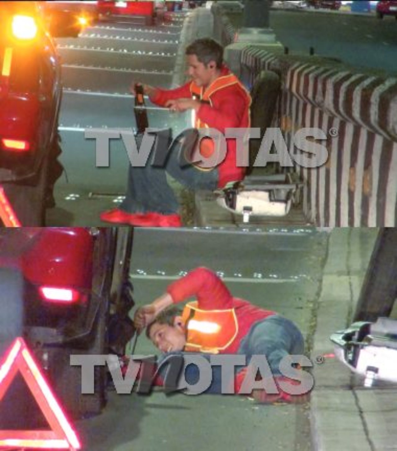 Christian Chavez cambiando una llanta Viaducto