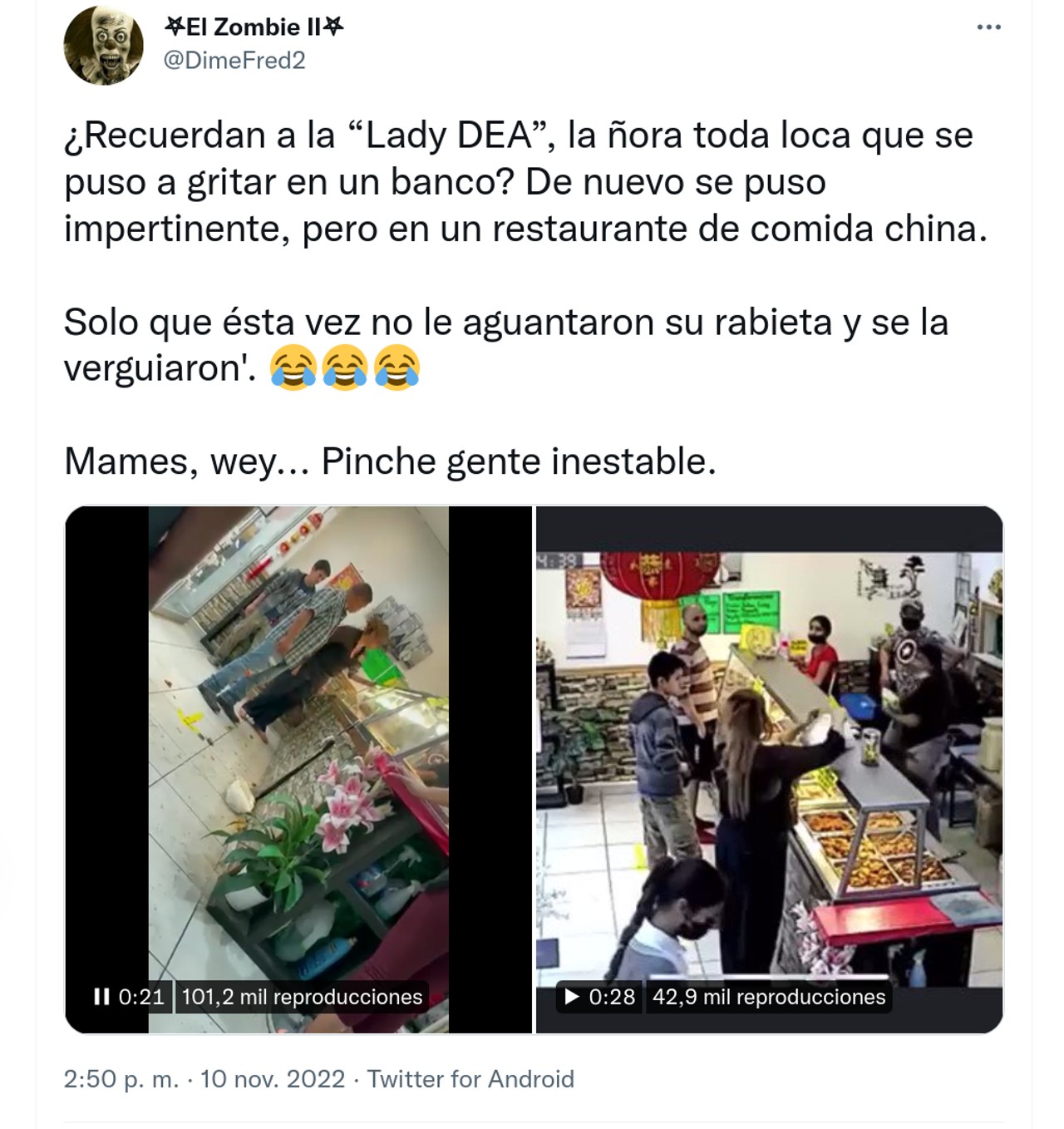 Lady DEA restaurante chino publicación