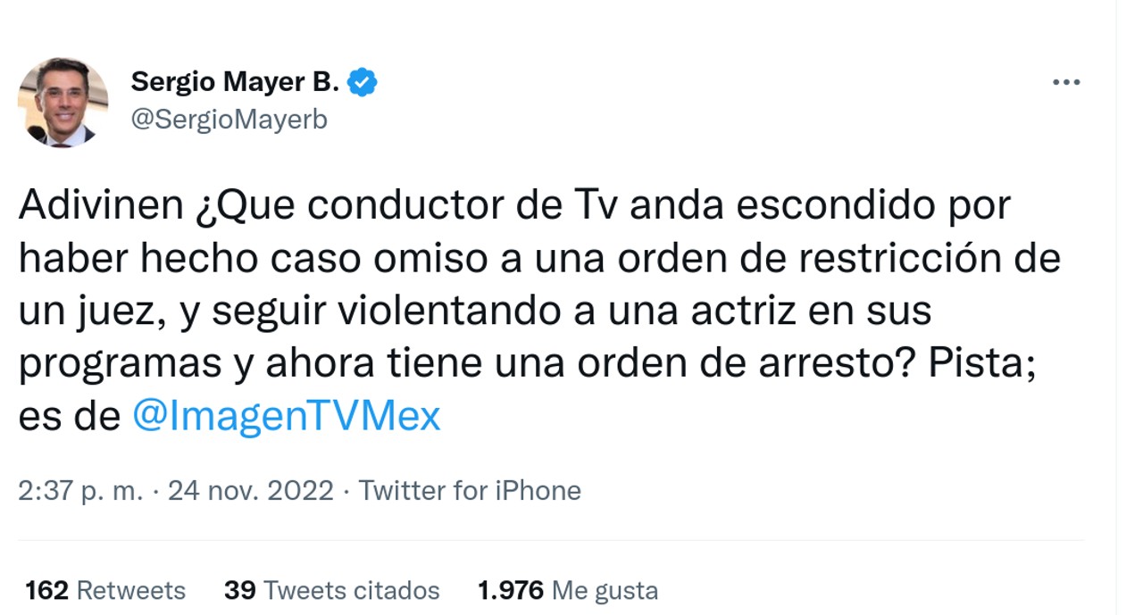 Gustavo Infante Sergio Mayer problemas politica profugo twitt